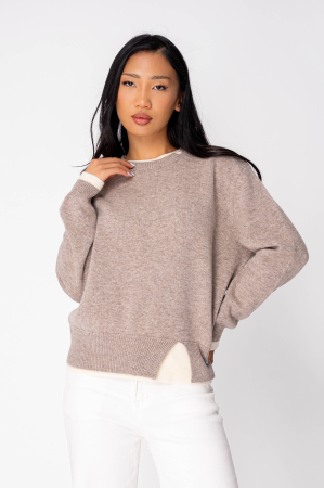 Lightweight 100% wool sweater, Taupe/Off White [1]