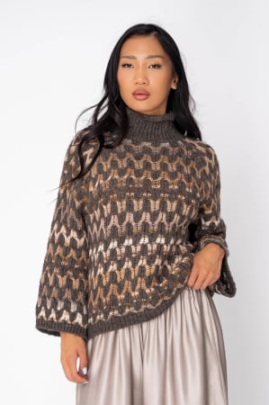 Pulovere - Pulover din mix de lana Brown/Beige