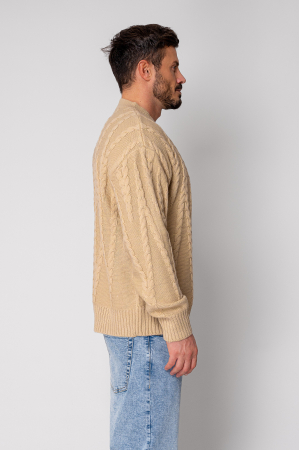 Pulover din mix de lana cu model tricotat Beige [1]
