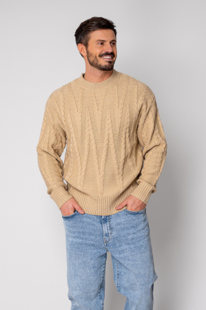 BARBATI - Pulover din mix de lana cu model tricotat Beige