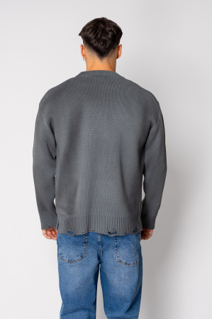 Pulover din mix de lana cu efect de prespalat Grey Anthracite [2]