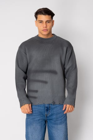 BARBATI - Pulover din mix de lana cu efect de prespalat Grey Anthracite