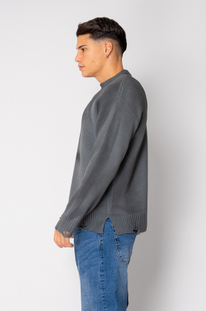 Pulover din mix de lana cu efect de prespalat Grey Anthracite [1]