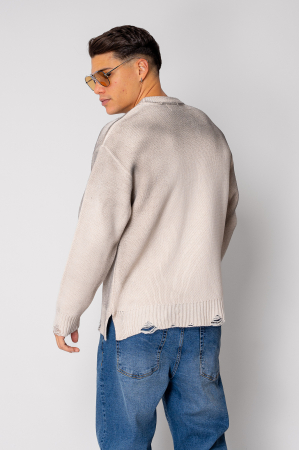 Pulover din mix de lana cu efect de prespalat Light Beige [2]