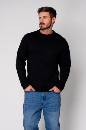 BARBATI - Pulover din mix de lana cu efect de rupturi Black New