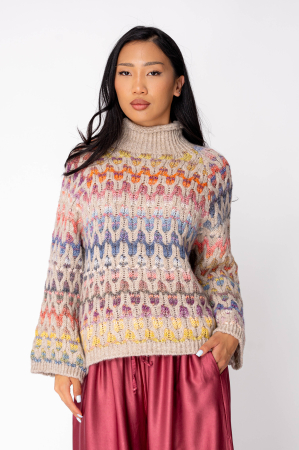 Pulovere - Pulover din mix de lana multicolor