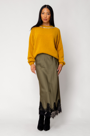 Pulover cu strasuri din mix de lana si alpaca Mustard [4]