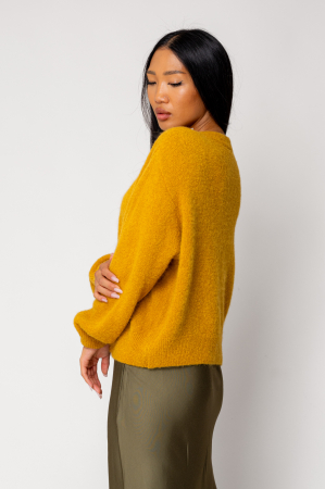 Pulover cu strasuri din mix de lana si alpaca Mustard [1]