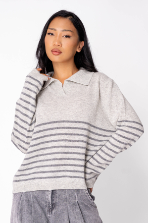 Sweaters - Grey striped wool and cashmere blend sweater