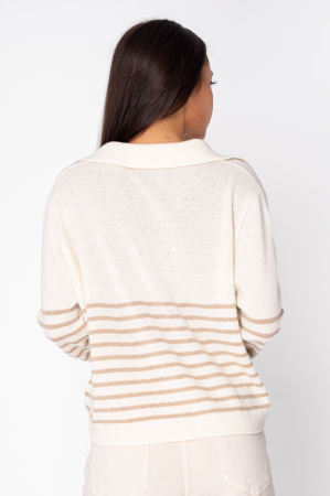 Off White/Beige Striped Wool and Cashmere Blend Sweater [2]