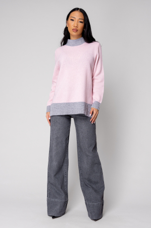 Pulover fin din 100% Lana Pink/Grey [4]