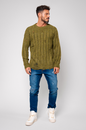 Wool mix sweater with Khaki tear effect [3]