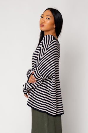 Striped sweater made of wool and cashmere blend Beige/Navy [1]