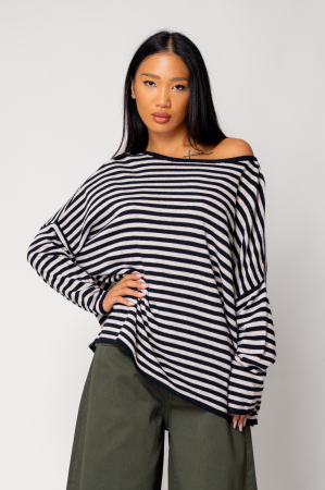 Women - Striped sweater made of wool and cashmere blend Beige/Navy