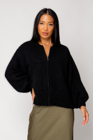 Black wool and mohair blend zipper sweater [1]