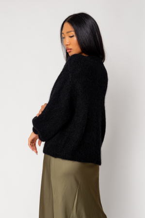 Black wool and mohair blend zipper sweater [2]