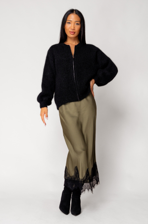NOUTATI - Pulover cu fermoar mix de lana si mohair Black