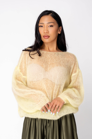 Pulover subtire din mix de mohair Light Yellow [1]