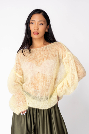 Pulover subtire din mix de mohair Light Yellow [2]