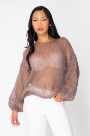 FEMEI - Pulover subtire din mix de mohair Taupe
