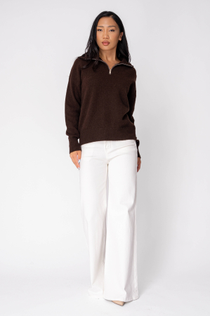 Pulover tip bluza cu fermoar scurt din 100% Lana, Brown [3]