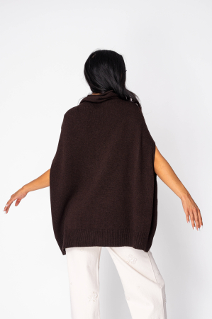 Pulover tip capa cu guler inalt fara maneci din mix de lana si casmir Brown [1]