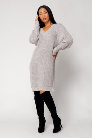 NOUTATI - Rochie tip pulover cu fir metalizat Silver