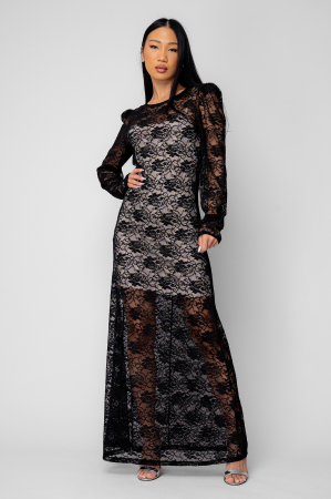 Rochie cu maneca lunga din dantela Black [3]