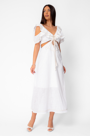 Long knitted dress with lace Beige - Copie [1]