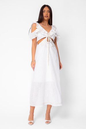 WOMEN - Long knitted dress with lace Beige - Copie