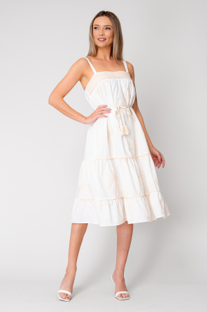 Sale Women - Long dress with straps and embroidery Off White/Cream
