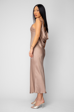 Rochie lunga cu bretele si dantela Beige [1]