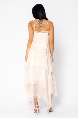 Long dress with straps and ruffles Cream [2]