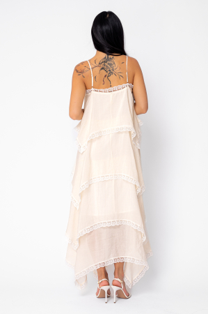 Long dress with straps and ruffles Cream [3]