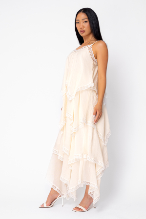 Long dress with straps and ruffles Cream [1]
