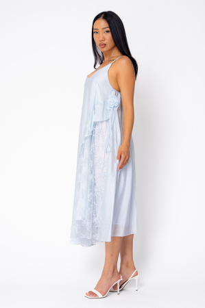 Rochie lunga cu bretele si dantela Light Blue [1]