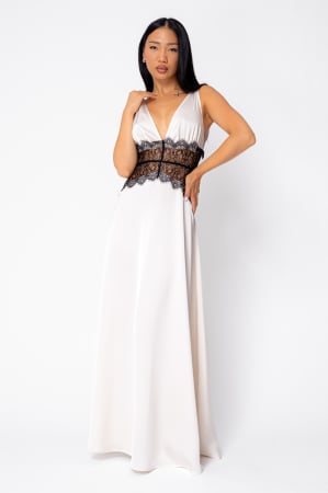 FEMEI - Rochie lunga cu dantela Off White/Black