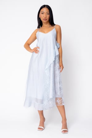 FEMEI - Rochie lunga cu bretele si dantela Light Blue
