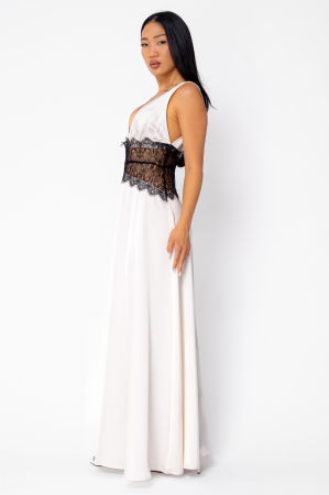 Rochie lunga cu dantela Off White/Black [1]