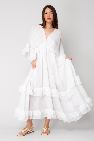 Sale Women - Long dress with ruffles 100% cotton White