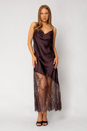 Long dress with straps and lace Brown [1]