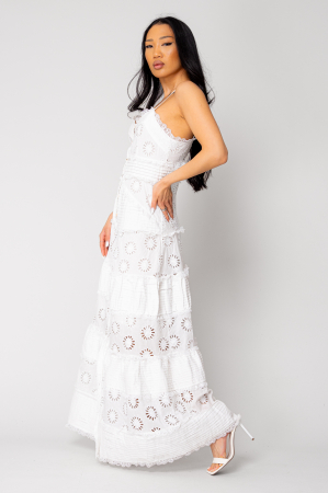 Long dress with buttons and embroidery White [1]