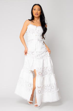 Long dress with buttons and embroidery White [4]