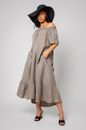 Long dress with bare shoulders Taupe [0]