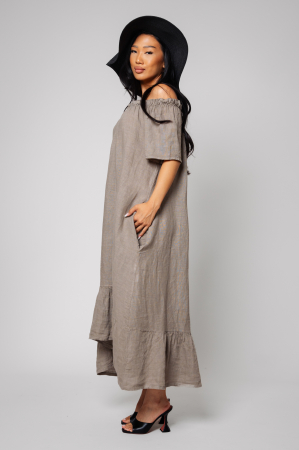 Long dress with bare shoulders Taupe [1]