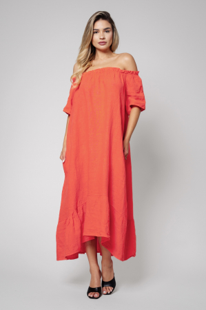 Produse din IN - Rochie lunga cu umerii goi 100% in Coral