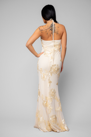 Rochie lunga stramta cu broderie Cream [2]