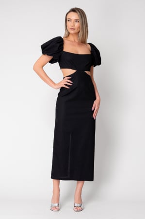 Sale Women - Midi dress with puff sleeves Black