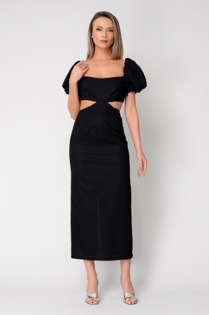 Midi dress with puff sleeves Black [1]