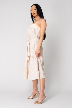 Sale Women - Long dress with straps and embroidery Beige